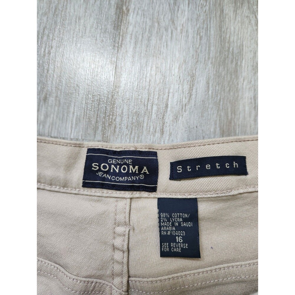 NWT Sonoma Stretch Pants Womens 16 Khaki High Waist Straight Leg Denim 5 Pocket - Picture 4 of 9